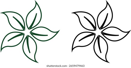 Conjunto de Vector de iconos de flores, Colección y grupo, siluetas florales decorativas, pétalos, flor, estilo botánico de línea mínima, monocromo y colorido Paquete gráfico para Naturaleza, jardín y diseño de primavera
