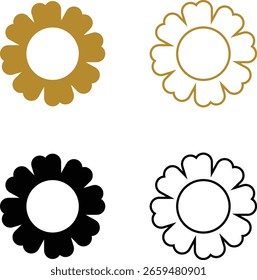 Flower Icons Vector Set, Collection and Group, Decorative Floral Silhouettes Petals Blossom Botanical Minimal Flat Line Style Monochrome and Colorful Graphic Bundle for Nature Garden and Spring Design