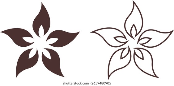 Conjunto de Vector de iconos de flores, Colección y grupo, siluetas florales decorativas Pétalos en flor Botánica Minimal Flat Line Style Monocromo y colorido Paquete gráfico para jardín de Naturaleza y diseño de primavera