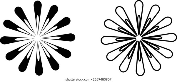 Ícones de flor Conjunto de vetor, Coleção e grupo, decorativo Floral Silhuetas Pétalas Blossom Botânico Mínimo Estilo de Linha Plana Monocromático e Colorido Pacote Gráfico para Jardim Natureza e Design de primavera