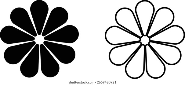 Flower Icons Vector Set, Collection and Group, Decorative Floral Silhouettes Petals Blossom Botanical Minimal Flat Line Style Monochrome and Colorful Graphic Bundle for Nature Garden and Spring Design