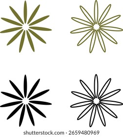 Flower Icons Vector Set, Collection and Group, Decorative Floral Silhouettes Petals Blossom Botanical Minimal Flat Line Style Monochrome and Colorful Graphic Bundle for Nature Garden and Spring Design