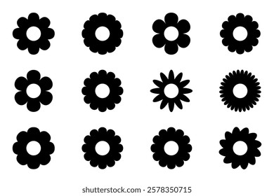 Flower icons vector set, silhouette flowers elements collection. vector flowers pot icon, black and white illustration, Perfect for branding, this illustration.