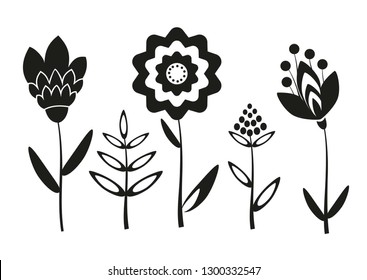 Flower icons. Vector silhouettes.