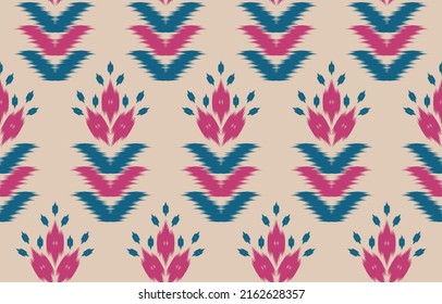 Flower Ikat art. Ethnic oriental seamless pattern traditional. Design for background, wallpaper, illustration, fabric, clothing, carpet, textile, batik, embroidery.