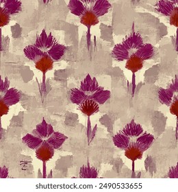 Flower Ikat ethnic tribal seamless pattern,  flower seamless wallpaper. Ethnic Ikat abstract background art. llustration for greeting cards, printing and other design project.