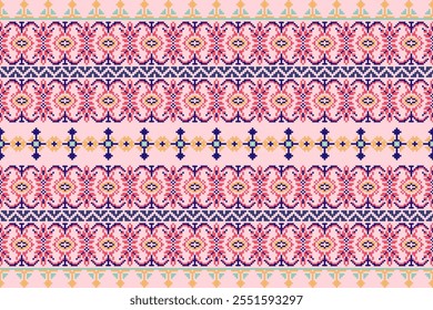 Flower Ikat pattern.Aztec geometric art ornament.Embroidery ethnic oriental pixel art pattern.abstract,vector,wallpaper,scarf,decoration,clothing,wrapping,batik,carpet,curtain,bohemian,indian
