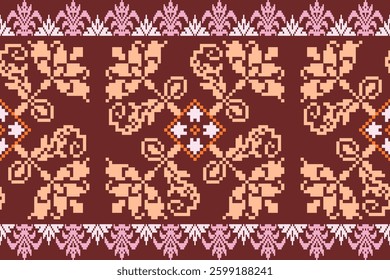 Flower Ikat pattern.Aztec geometric art ornament.Embroidery ethnic oriental pixel art pattern.abstract,vector,wallpaper,scarf,decoration,clothing,wrapping,batik,carpet,curtain,bohemian,indian
