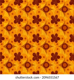 Flor IKAT patrón sin fisuras en colores amarillos para el diseño de tela, adorno tribal para papel tapiz