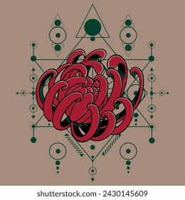 Flower Illustration Artwork in Colorfull and Geometrical Background 2