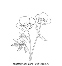 fondo de ilustración de flores y elemento secundario de la página de coloreado educativo