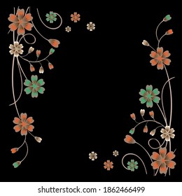 Ilustración de flores con fondo negro , Diseño de flores