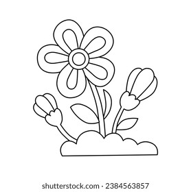 Flower Illustration Children Vector Doodle Template for Books Black and white