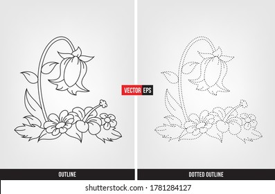 Flower illustration color and trace, tracing worksheet for preschool and kindergarten vector