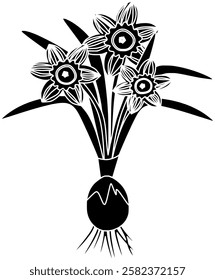 flower illustration decoration silhouette floral logo nature icon spring outline plant daffodil bouquet blossom garden botanical leaf flora narcissus shape or vector graphic background