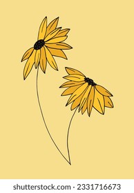 Imagen de ilustración de flor. 
Dibujo manual de una flor. 
Simple y lindo logo original.
Ilustración vectorial dibujada a mano para afiches, tarjetas, camisetas.