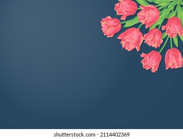 Flower illustration on Navy blue background, Red tulip