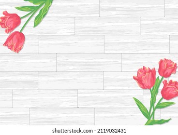 Flower illustration on woodgrain background, Red tulip