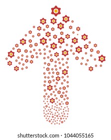 Flower illustration organized in the set of ahead directed arrow. Forward target arrow collage composed from flower pictograms.