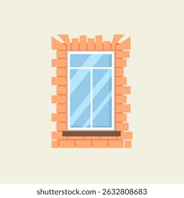 Blumen-Illustration mit rustikalem offenem Fenster und Blende Design in flachem Vektor zeigt Vintage-Stadtrahmen mit Holzblende und Vorhang auf dem Außenbereich von bunten spanischen oder französischen Dorf

