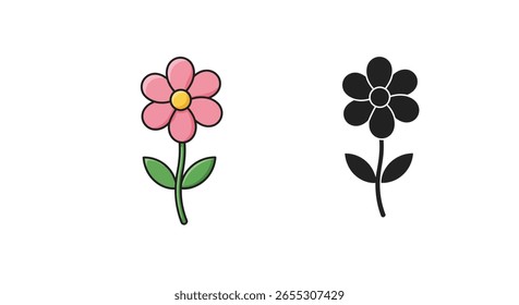 Conjunto de ilustración de flores con estilos de color, línea y silueta – EPS 10