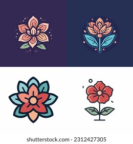 flower illustration set colorful icon. flower symbol feminim minimalist design 