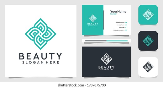 Ilustración de flores diseño gráfico vectorial en estilo de arte en línea. Equipamiento para decoración, spa, belleza, yoga, feminina, negocios y tarjeta de visita