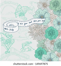 Flower illustration with Venetian masks in vector