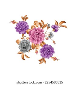 Flower illustration,Botanical floral background,Decorative flower pattern,Digital painted flower,Flower pattern for textile design,Flower bouquets,Floral wedding invitation template.