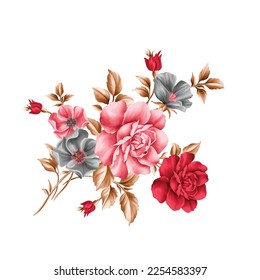 Flower illustration,Botanical floral background,Decorative flower pattern,Digital painted flower,Flower pattern for textile design,Flower bouquets,Floral wedding invitation template.