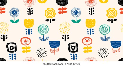 Flower illustrations background. Seamless pattern.Vector.