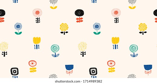 Flower illustrations background. Seamless pattern.Vector.