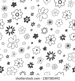 flower illustrations line hand drawn seamless floral vector pattern