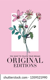 Flower illustrations with Original Edition slogan. For t shirt and other uses.