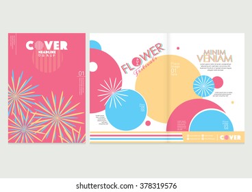 Flower Illustrations With Text/ Flora Themed Book Cover Design/ Magazine Layout/ Vector Illustrations/ Japanese Pattern And Design Elements/ Brochure Template/ Spread Pages Layout Design/