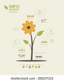 Flower Infographic Green Eco Bio Template Design. Vector Illustration