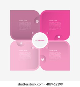 flower infographic template pie pink charts with 4 steps