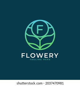 Flower Initial Letter F Logo Design Template Element. Eps10 Vector