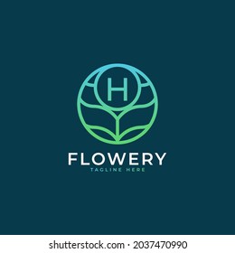 Elemento de plantilla de diseño del logotipo H de la letra inicial de las flores. Vector Eps10
