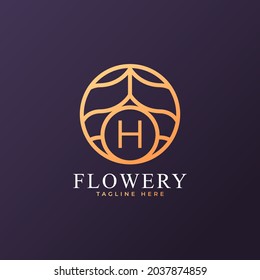 Elemento de plantilla de diseño del logotipo H de la letra inicial de las flores. Vector Eps10