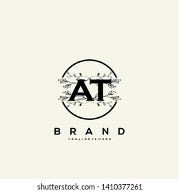 flower initial Letter AT Logo design - Vector