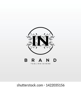 Flower initial Letter IN Logo design - Vector
