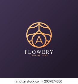 Letra inicial de flor A Elemento de plantilla de diseño de logotipo. Vector Eps10