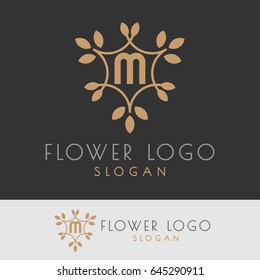 flower initial Letter M Logo design