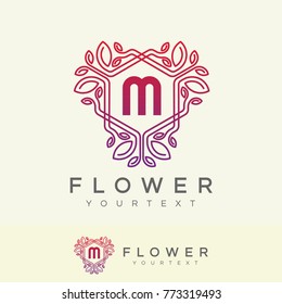 flower initial Letter M Logo design