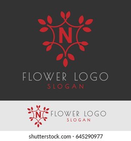 flower initial Letter N Logo design