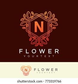 flower initial Letter N Logo design