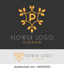 flower initial Letter P Logo design