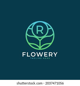 Flower Initial Letter R Logo Design Template Element. Eps10 Vector