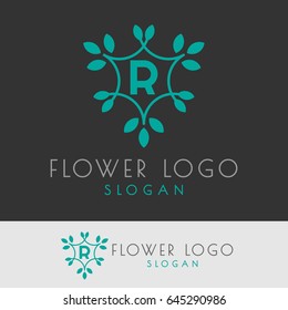 flower initial Letter R Logo design